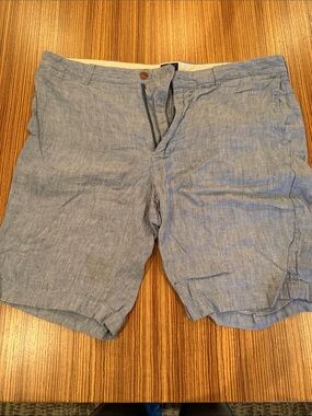 J. Crew Chambray Blue Linen Blend Flat-Front Shorts